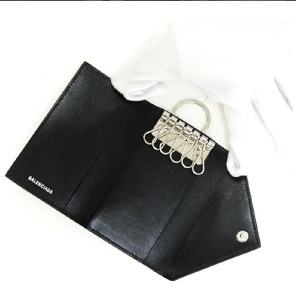 BALENCIAGA / Balenciaga key case 6 row crocodile embossed leather key ring Black - Picture 7 of 8